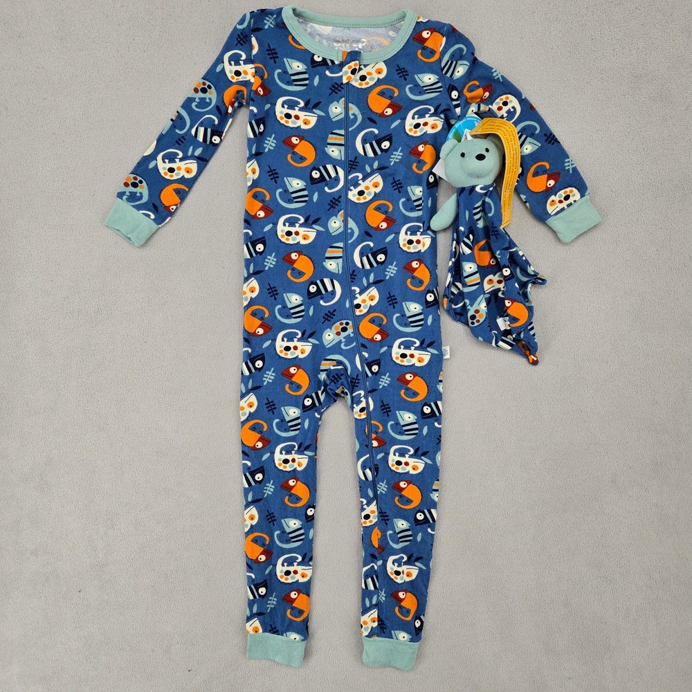 Sleep On It New 24M Chameleon Zipper Sleeper & Lovey Toddler Boy Pajamas‎ Blue